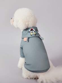 TOM & JERRY X SHEIN 1pc Cartoon & Letter Print 3D Ear Hooded Pet Sweatshirt