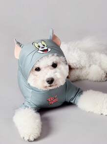 TOM & JERRY X SHEIN 1pc Cartoon & Letter Print 3D Ear Hooded Pet Sweatshirt