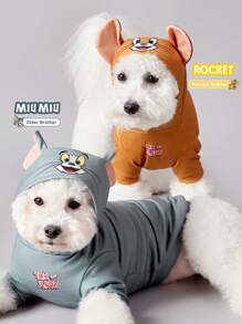 TOM & JERRY X SHEIN 1pc Cartoon & Letter Print 3D Ear Hooded Pet Sweatshirt
