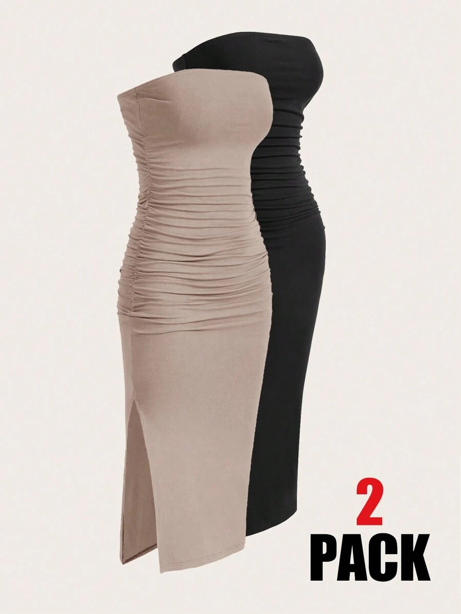 2 Dela Postava Casual Bodycon Midi Haljina