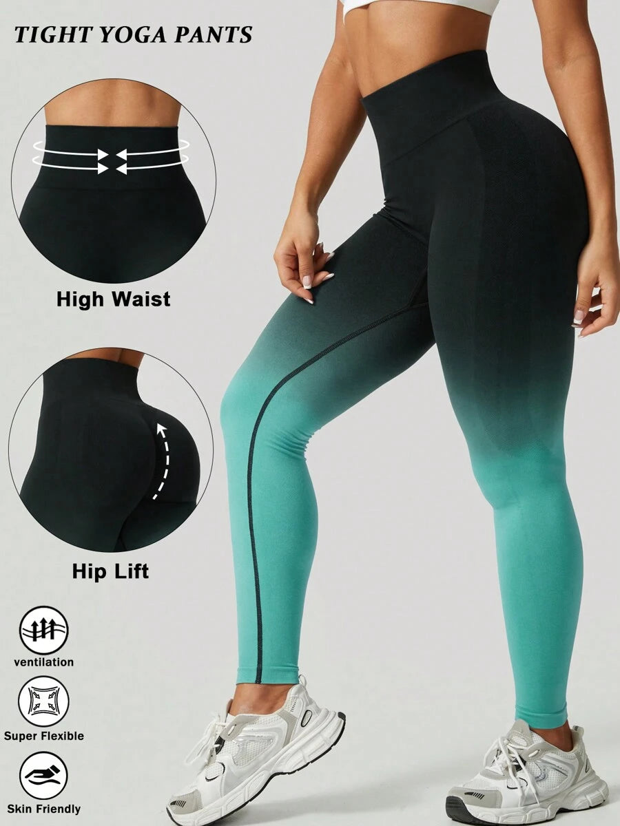 Ženske modne ombre pantalone za jogu  za trening, bešavne uske helanke sa visokim strukom