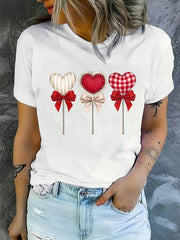 NostaNoir Women Casual T-Shirt, Comic Heart Pattern For Valentine's Day