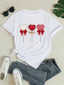 NostaNoir Women Casual T-Shirt, Comic Heart Pattern For Valentine's Day