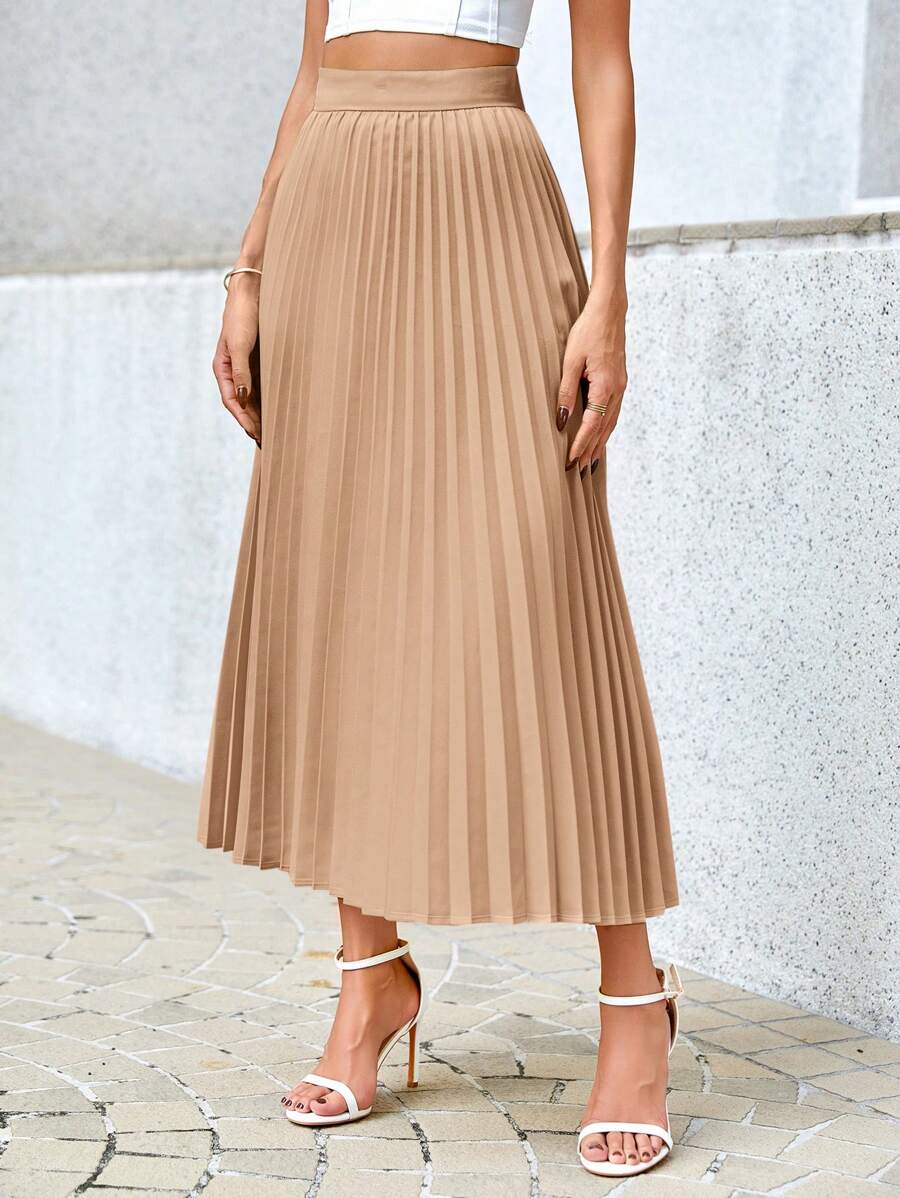 Ženska jednobojna elegantna duga suknja sa visokim strukom