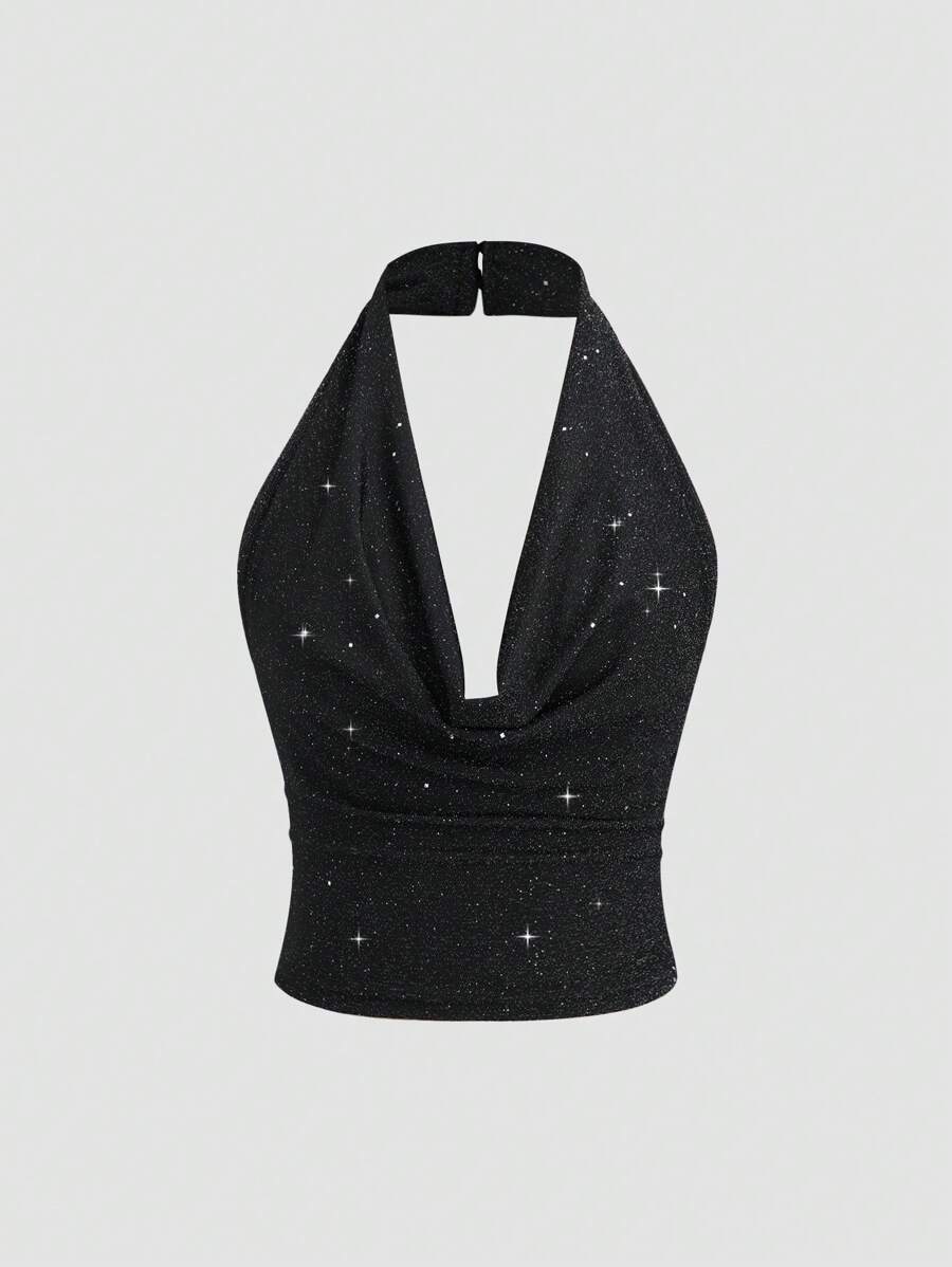 Sparkling  Halter set Top i Široke Pantalone