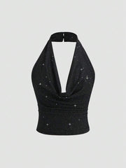 Sparkling  Halter set Top i Široke Pantalone
