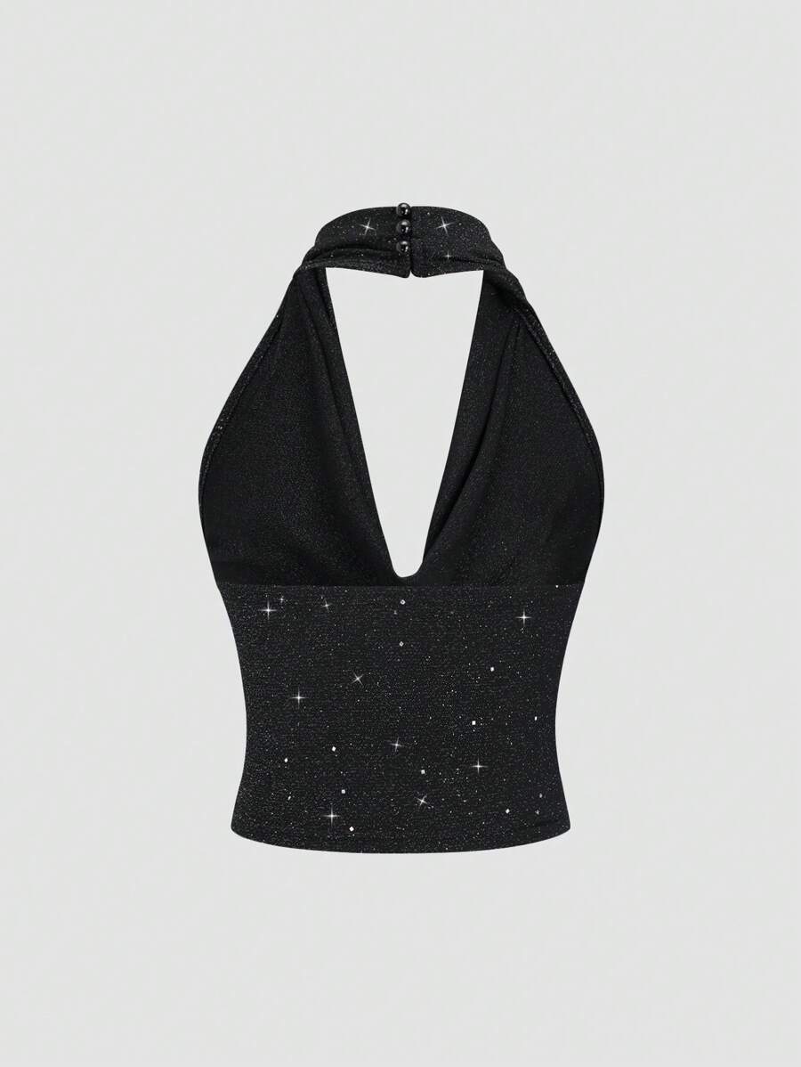 Sparkling  Halter set Top i Široke Pantalone