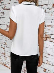 SHEIN Clasi Fitted Women's Black And White Color-Blocked Bow Tie Blouse