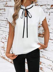 SHEIN Clasi Fitted Women's Black And White Color-Blocked Bow Tie Blouse