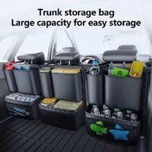 1pc Genuine Leather Car Trunk Organizer Storage Bag, High Capacity Backseat Hanging Holder, All Season Universal