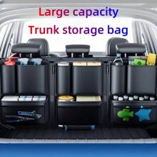 1pc Genuine Leather Car Trunk Organizer Storage Bag, High Capacity Backseat Hanging Holder, All Season Universal