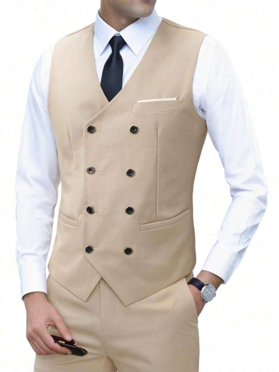 Muški poslovni komplet od 3 dela, uključuje sako, prsluk i pantalone, jednobojni, slim fit