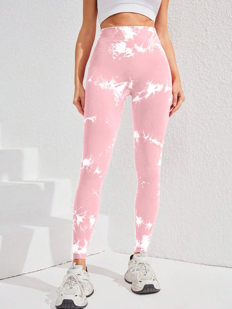 Tie-dye bešavne sportske helanke za žene, visoki struk sa kontrolom stomaka, visoko elastične