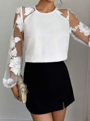 SHEIN Clasi Women's Floral Mesh Back Tie Elegant Blouse For Valentine's Day Date Fall Cloth For Women