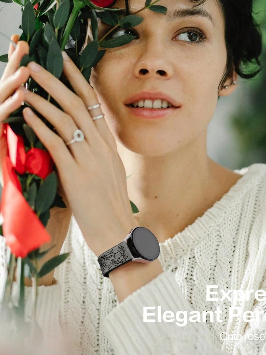 20mm dvobojna silikonska narukvica za sat sa cvetnim reljefom, kompatibilna sa Samsung Galaxy Watch 7 6 5 4 40mm 44mm/5 Pro/6 Classic 47mm/Watch 4 Classic/Active 2, 45mm/Watch 3/Watch 4 Classic 42mm 46mm Watch 6 47mm 43mm
