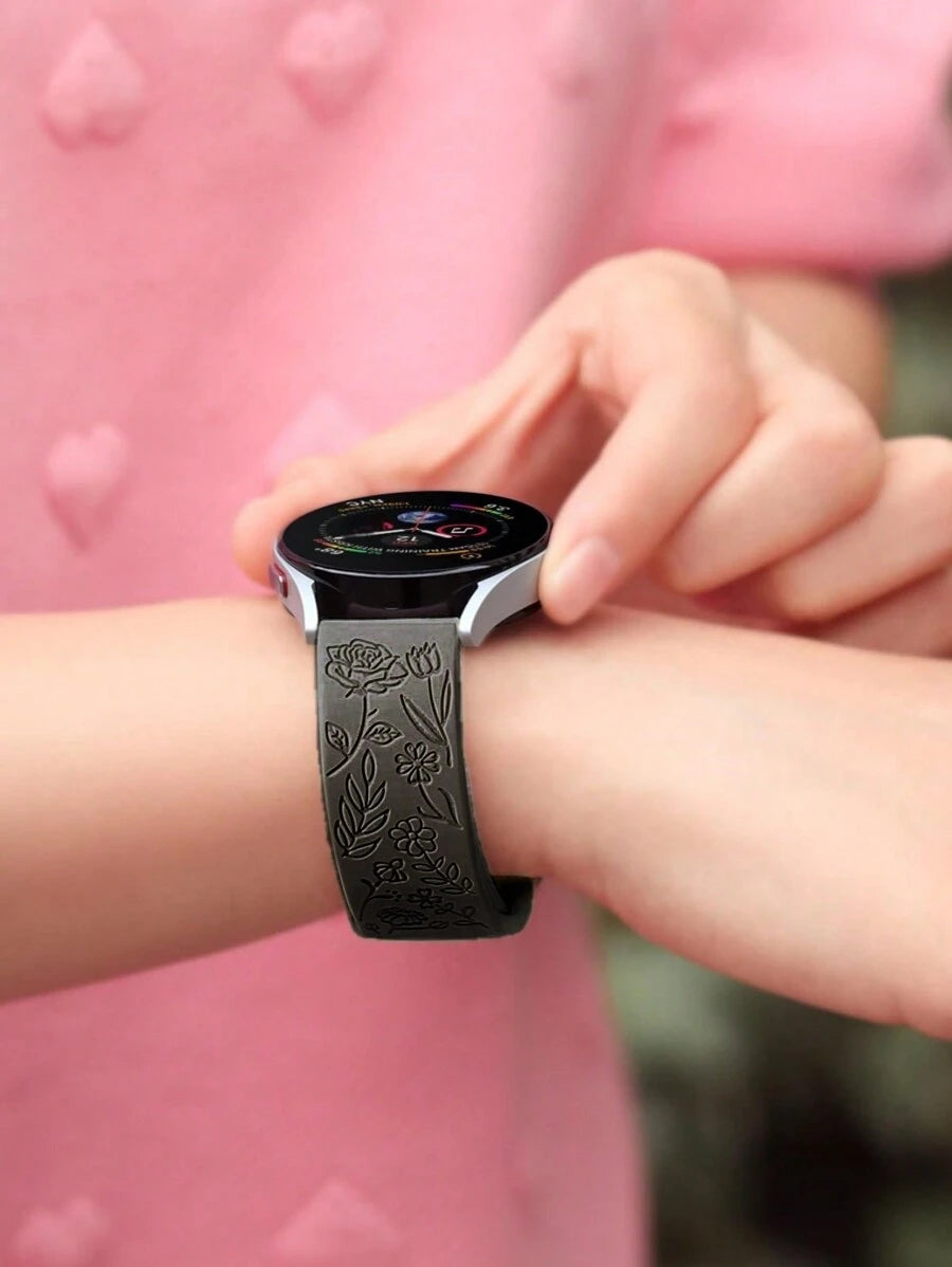 20mm dvobojna silikonska narukvica za sat sa cvetnim reljefom, kompatibilna sa Samsung Galaxy Watch 7 6 5 4 40mm 44mm/5 Pro/6 Classic 47mm/Watch 4 Classic/Active 2, 45mm/Watch 3/Watch 4 Classic 42mm 46mm Watch 6 47mm 43mm
