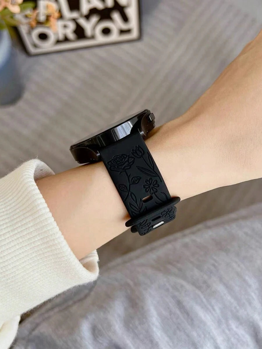 20mm dvobojna silikonska narukvica za sat sa cvetnim reljefom, kompatibilna sa Samsung Galaxy Watch 7 6 5 4 40mm 44mm/5 Pro/6 Classic 47mm/Watch 4 Classic/Active 2, 45mm/Watch 3/Watch 4 Classic 42mm 46mm Watch 6 47mm 43mm