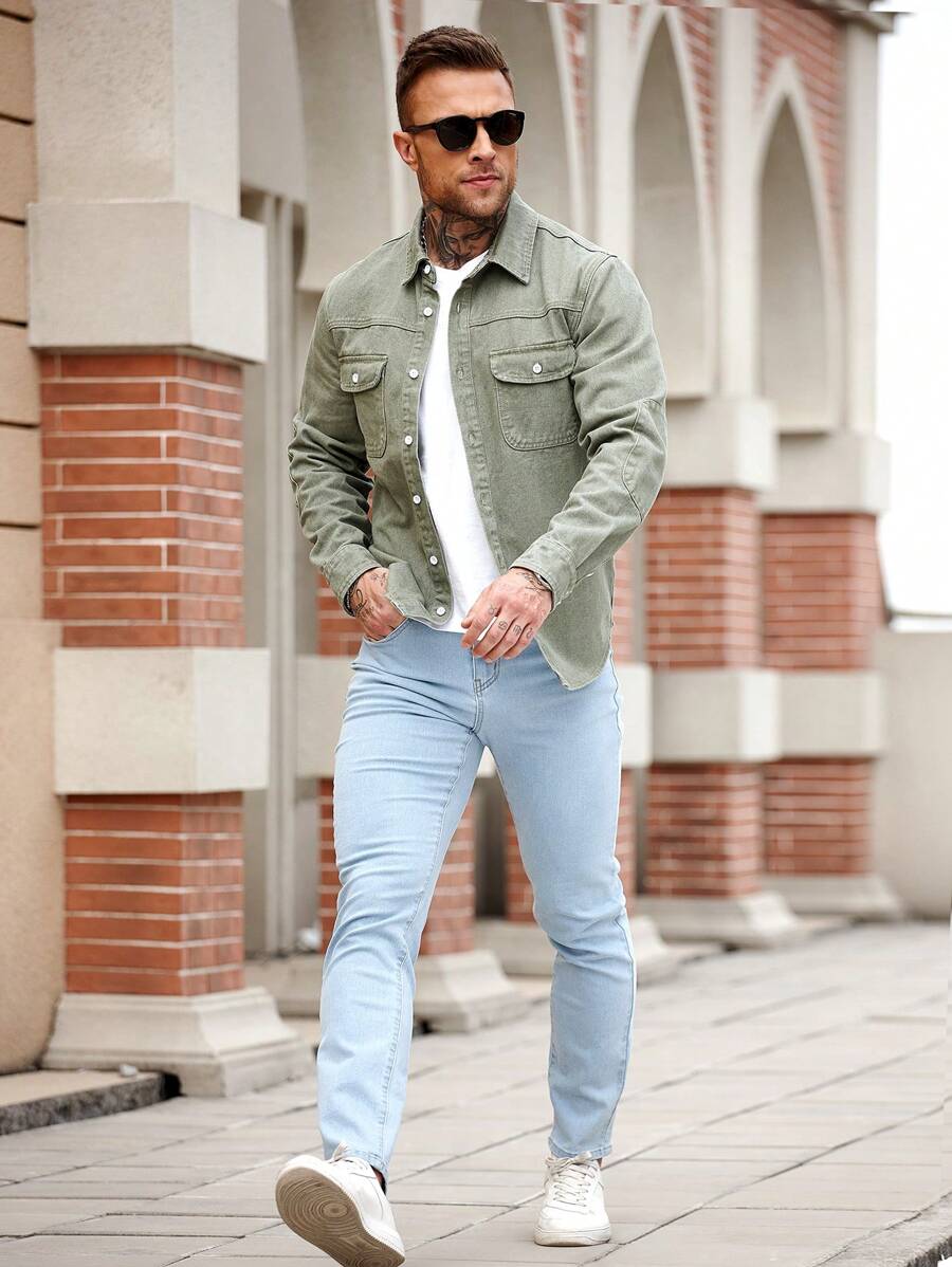 Muška ležerna streetwear teksas košulja dugih rukava