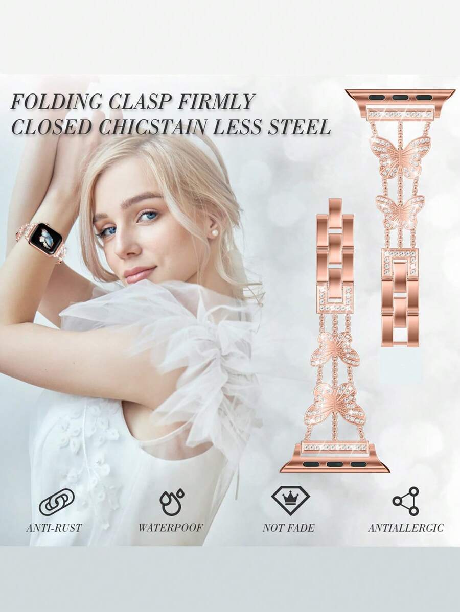 Luksuzna ženska narukvica za sat sa kristalima i leptir motivom, kompatibilna sa Apple Watch 38mm 40mm 41mm 42mm 44mm 45mm 46mm 49mm