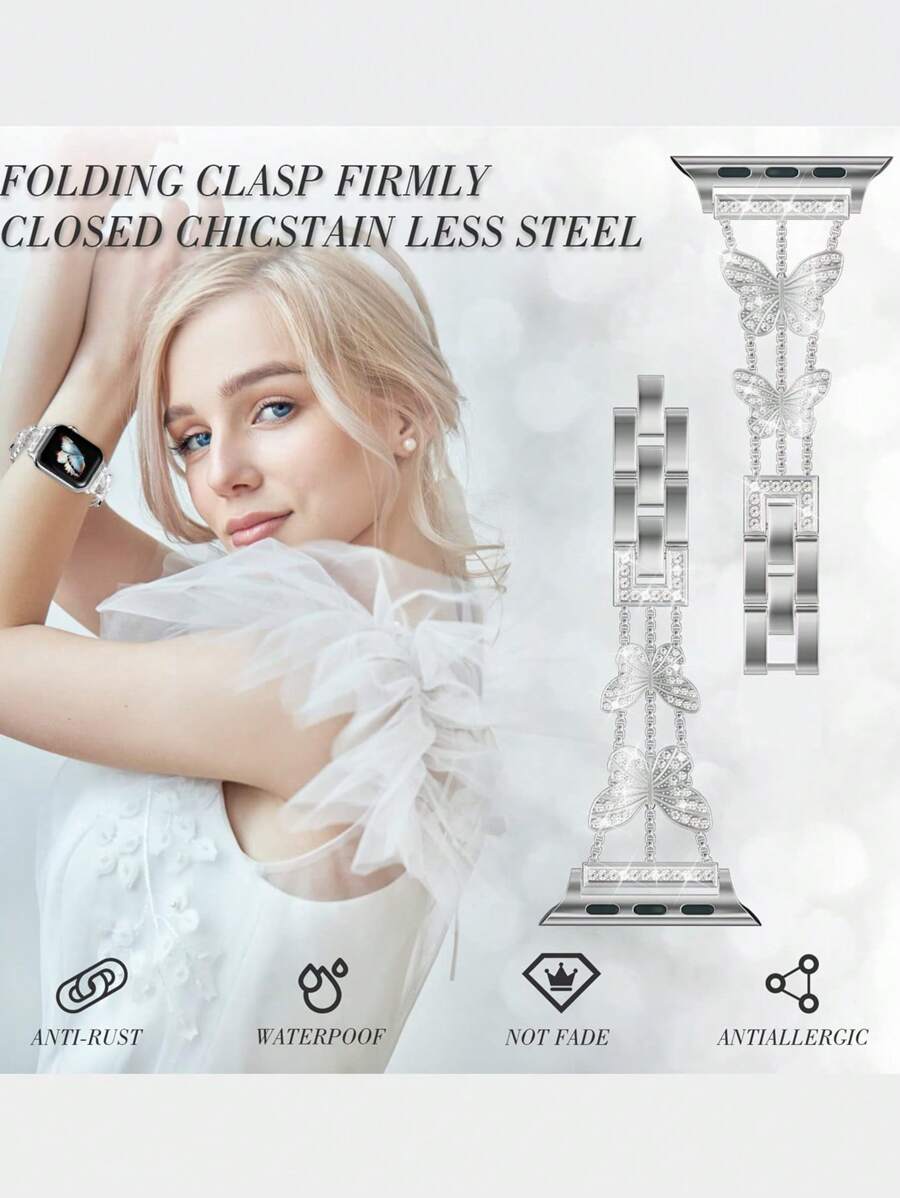 Luksuzna ženska narukvica za sat sa kristalima i leptir motivom, kompatibilna sa Apple Watch 38mm 40mm 41mm 42mm 44mm 45mm 46mm 49mm