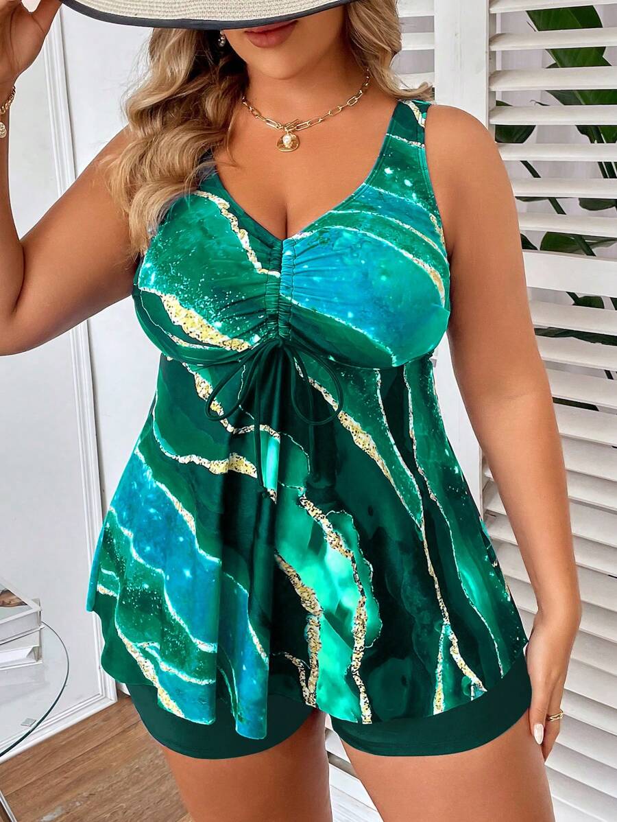 Plus size tankini top sa nabranim strukom na vezivanje