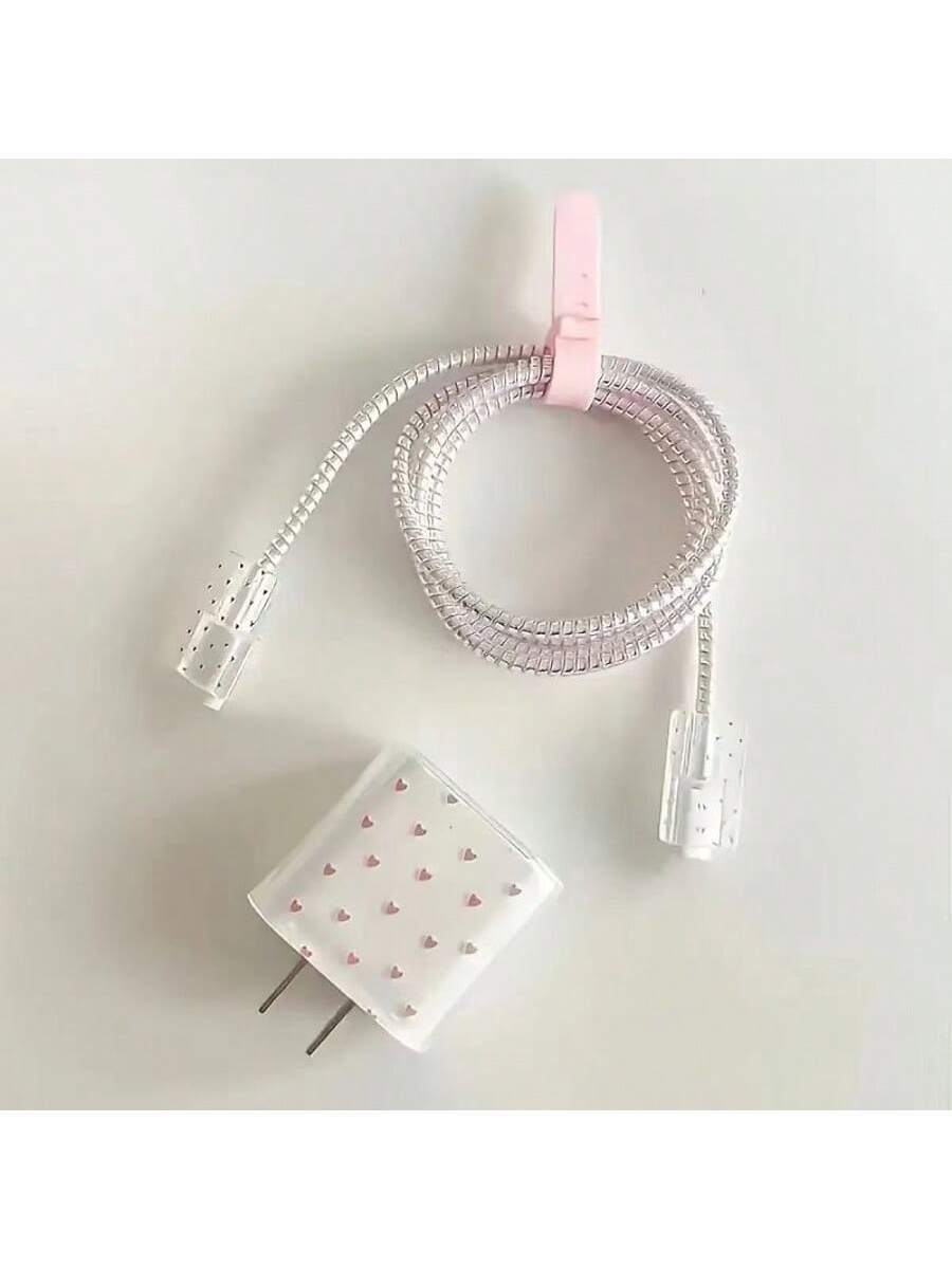 5 komada ružičastih TPU zaštitnih navlaka za kabl za punjenje u obliku srca/lepete/cveta/ljubičastog srca mačke, kompatibilno sa Apple 18/20W punjačima