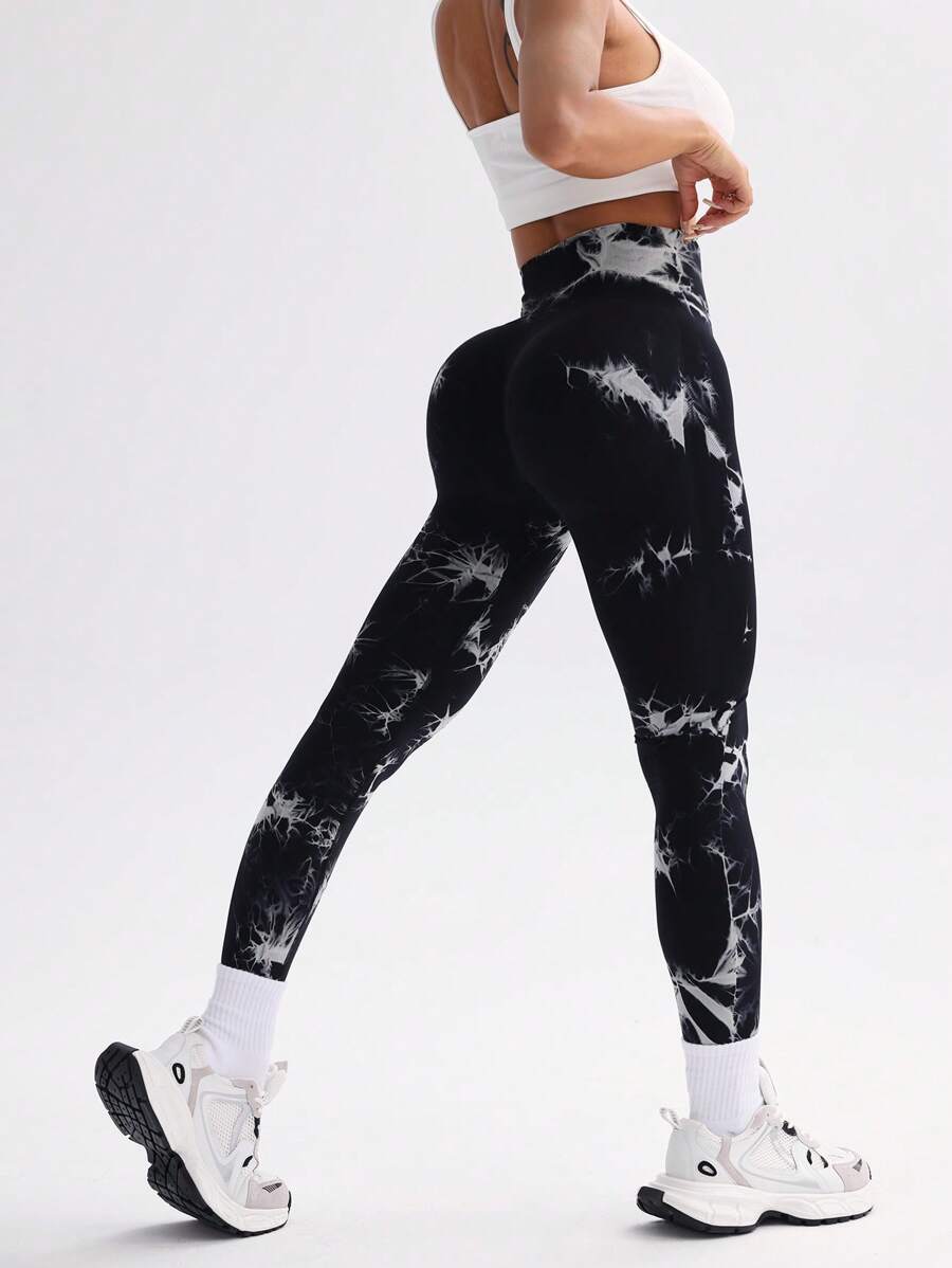 Tie-dye bešavne sportske helanke za žene, visoki struk sa kontrolom stomaka, visoko elastične