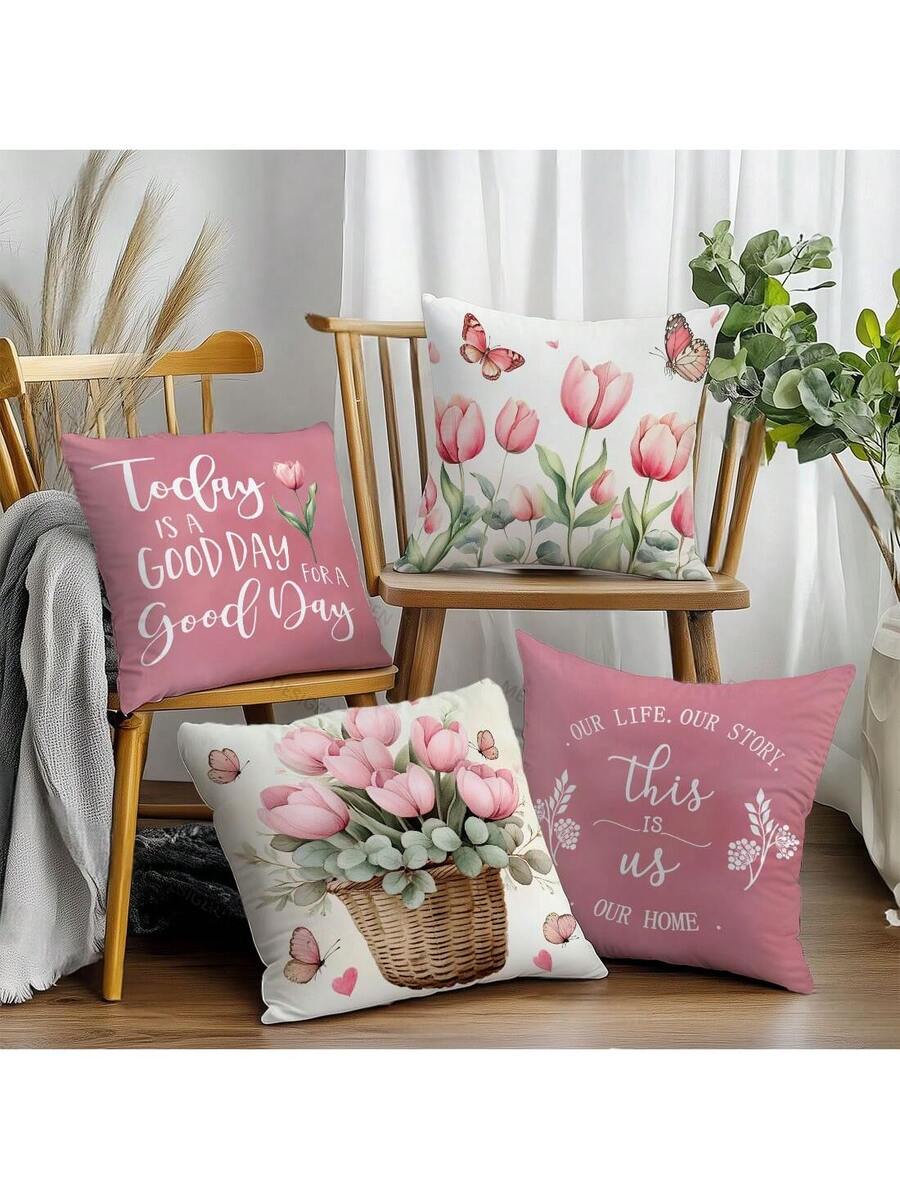 4 kom jednostavnih svakodnevnih plavih navlaka za ukrasne jastuke sa leptirima i cvećem "Sweet Home"