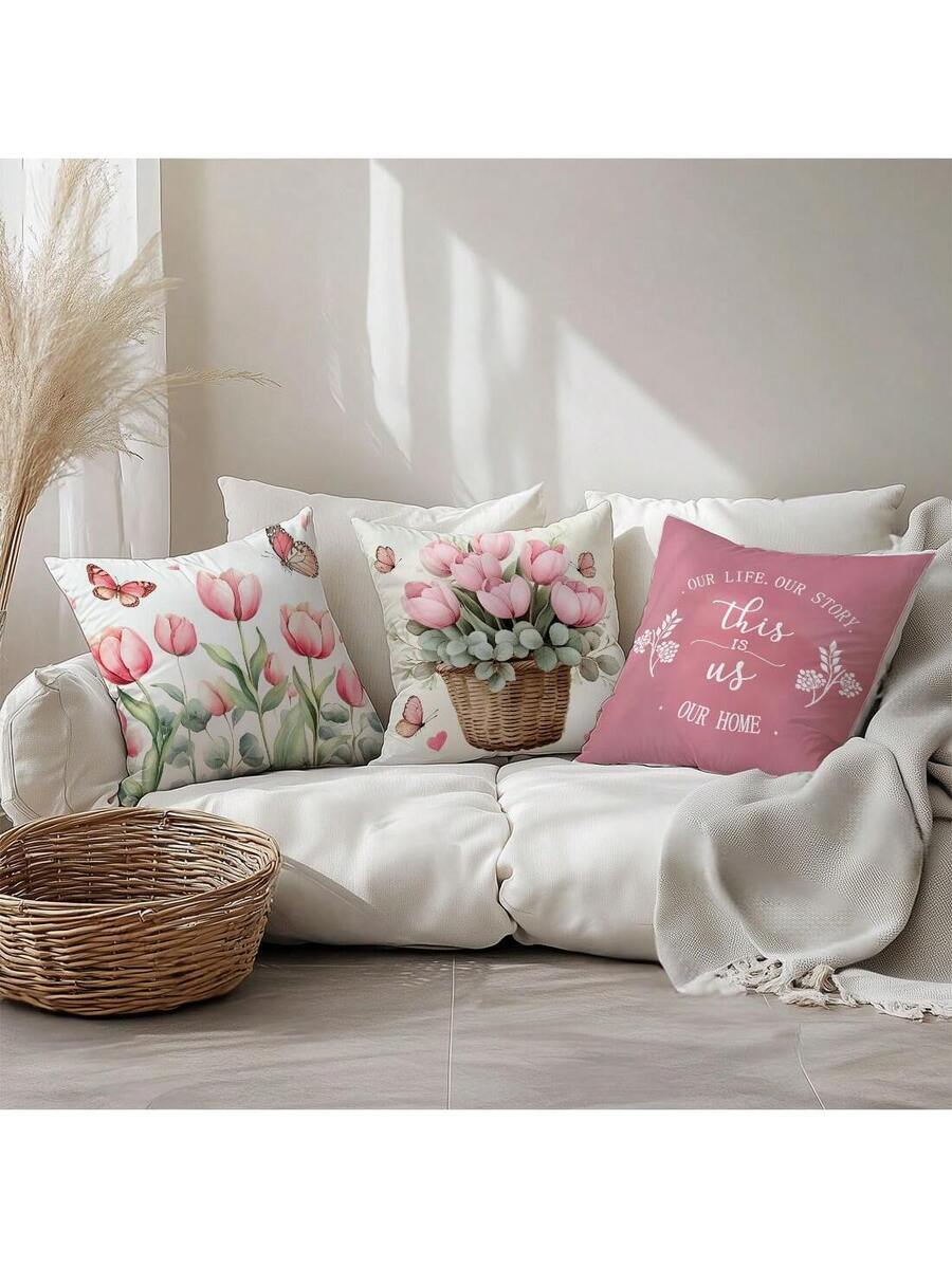 4 kom jednostavnih svakodnevnih plavih navlaka za ukrasne jastuke sa leptirima i cvećem "Sweet Home"
