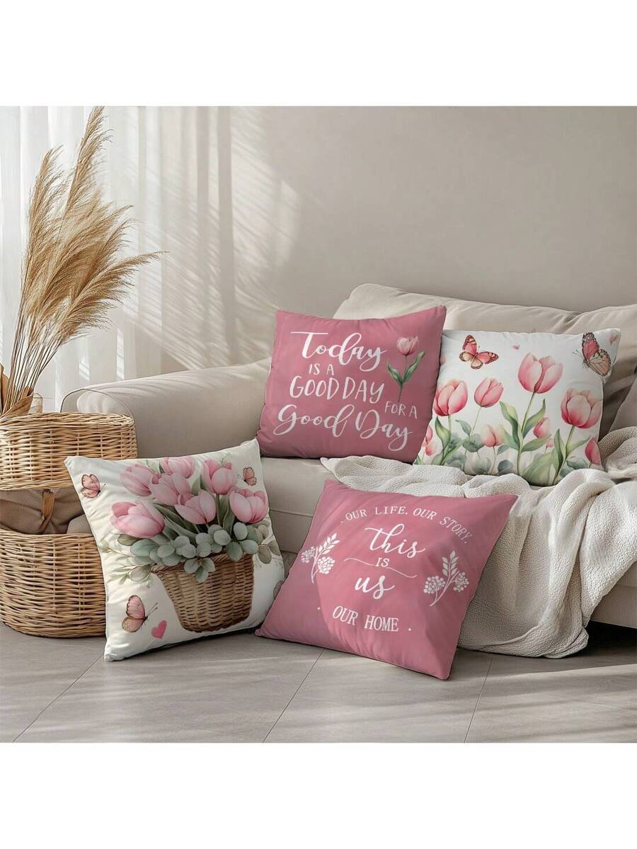 4 kom jednostavnih svakodnevnih plavih navlaka za ukrasne jastuke sa leptirima i cvećem "Sweet Home"