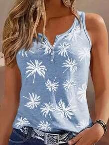 EMERY ROSE Women's Palm Tree Printed Tank Top Graphic Tees Women Tops