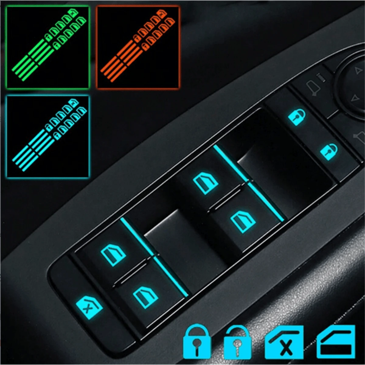 18pcs Car Window Control Button Luminous Stickers, Car Interior Glow-In-The-Dark Fluorescent Stickers