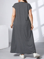Ženska ležerna haljina plus size, jednobojna, sa okruglim izrezom, kratkim rukavima i džepom