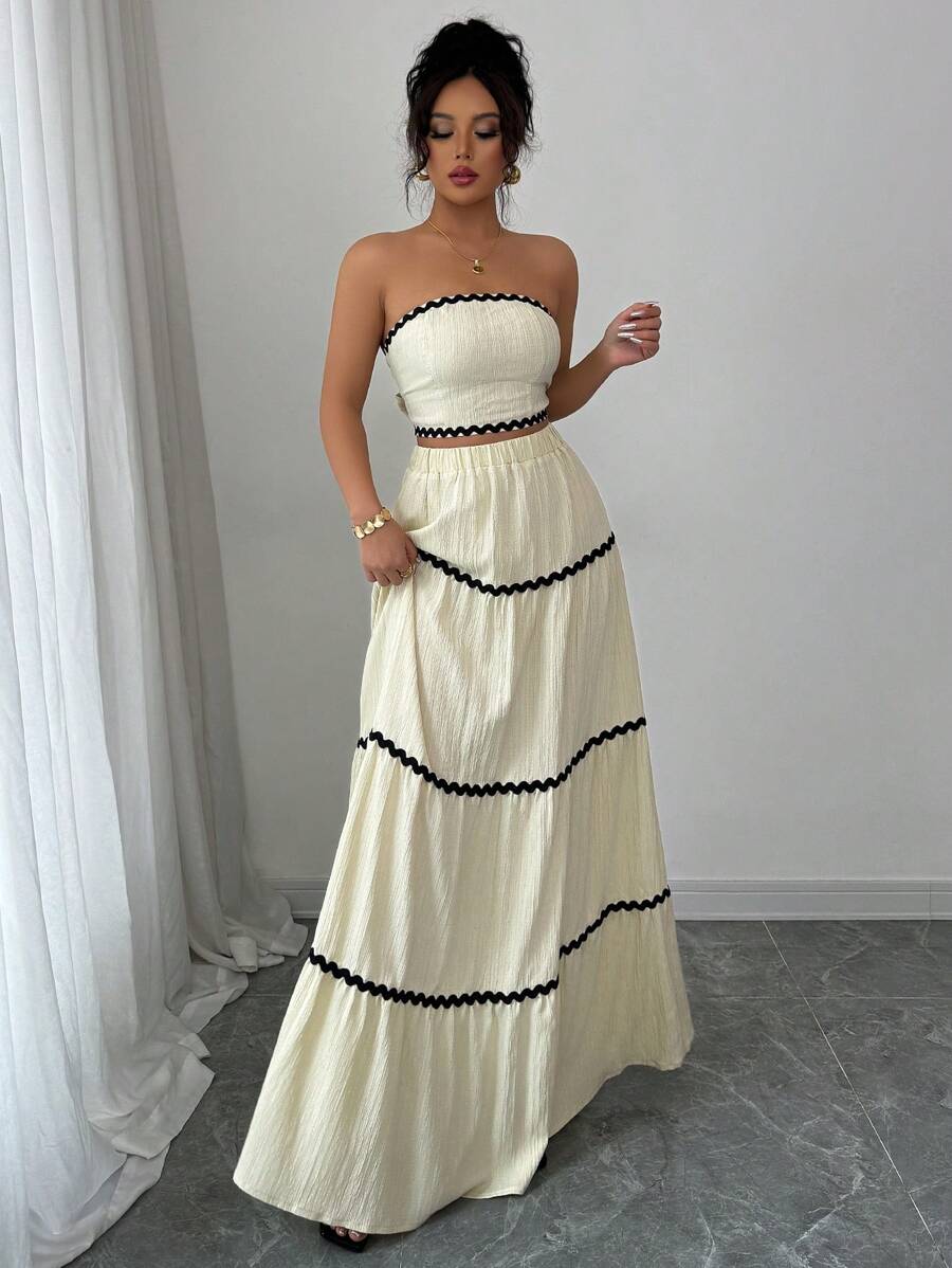 2kom/Set Ženski Elegantan Skraćeni Bandeau Top i Suknja