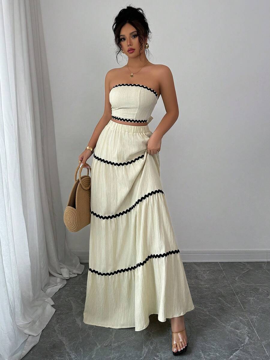 2kom/Set Ženski Elegantan Skraćeni Bandeau Top i Suknja