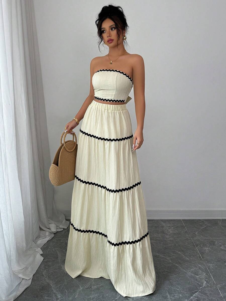 2kom/Set Ženski Elegantan Skraćeni Bandeau Top i Suknja