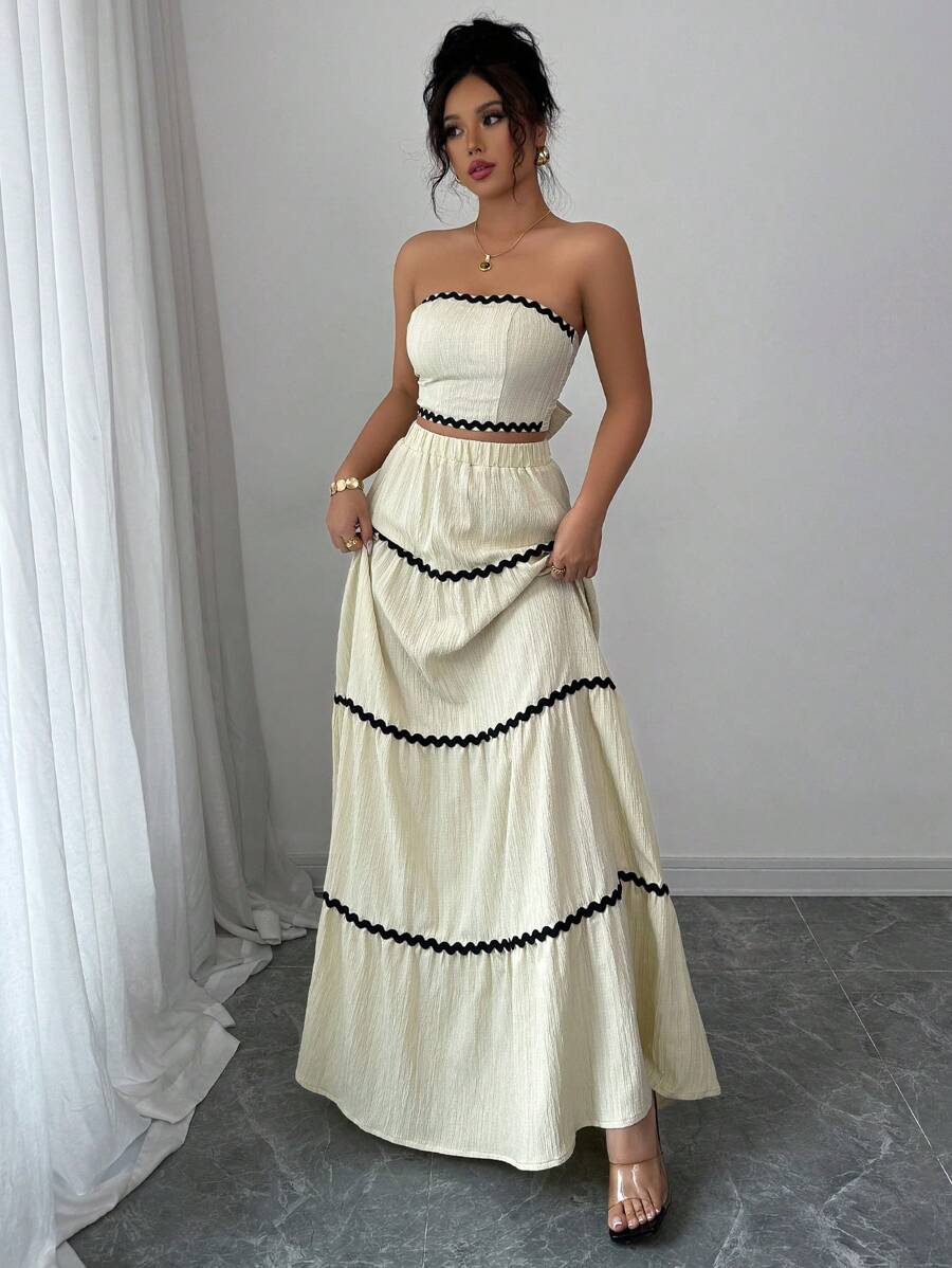 2kom/Set Ženski Elegantan Skraćeni Bandeau Top i Suknja