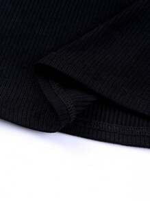 Acelitt Summer Simple Solid Color Mesh Ruched Hem Patchwork Crew Neck Pullover Blouse, Casual Everyday Wear Black