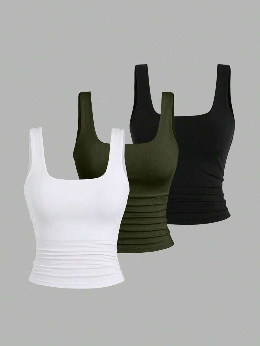 Sweetra Ženska Letnja Majica – Kvadratni Izrez, Nabran Slim Fit Casual Top