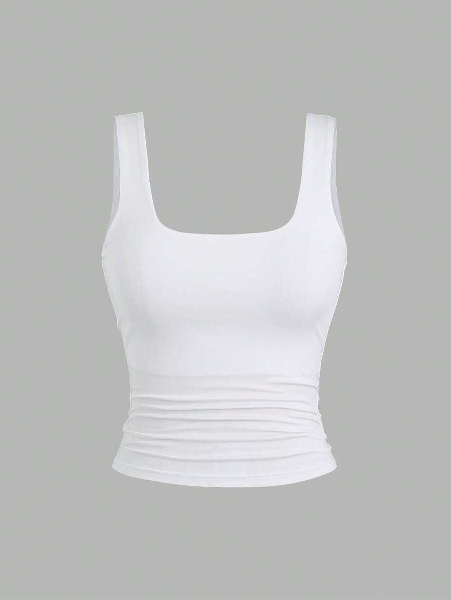 Sweetra Ženska Letnja Majica – Kvadratni Izrez, Nabran Slim Fit Casual Top