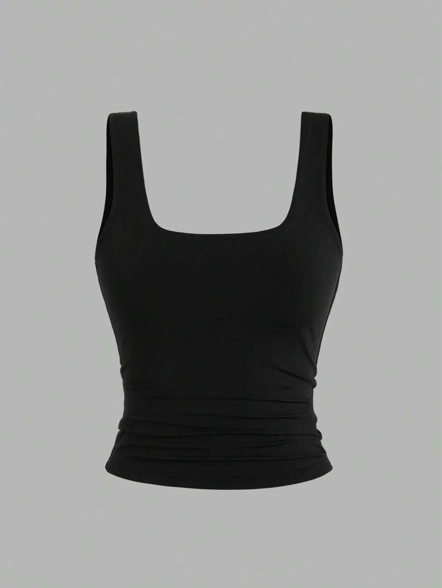 Sweetra Ženska Letnja Majica – Kvadratni Izrez, Nabran Slim Fit Casual Top