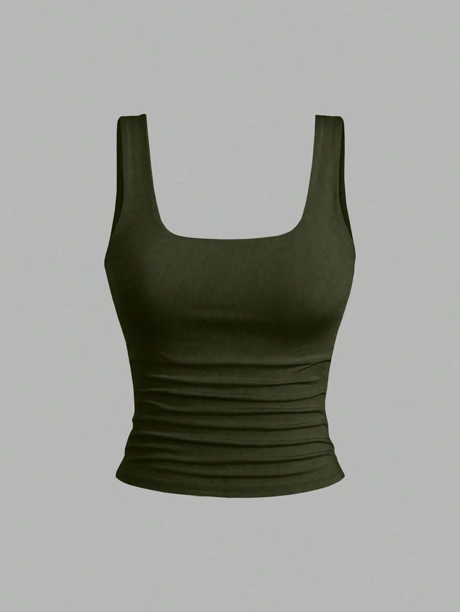 Sweetra Ženska Letnja Majica – Kvadratni Izrez, Nabran Slim Fit Casual Top