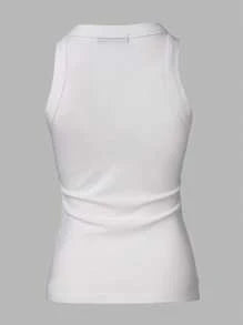 ChicMe Rhinestone Contrast Color Sequin Hollow Out Sleeveless Fitted Ribbed Knit Tank Top, Elegant Women Casual White Summer