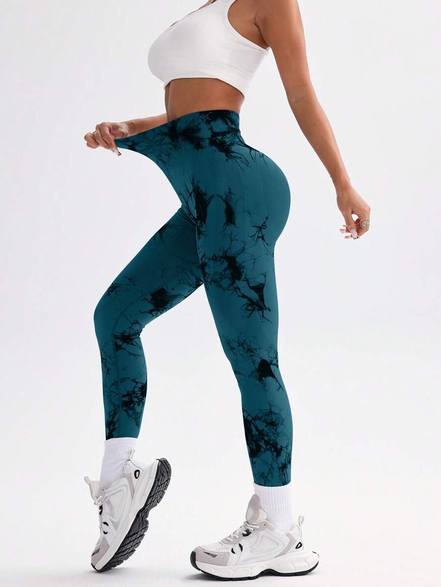 Tie-dye bešavne sportske helanke za žene, visoki struk sa kontrolom stomaka, visoko elastične