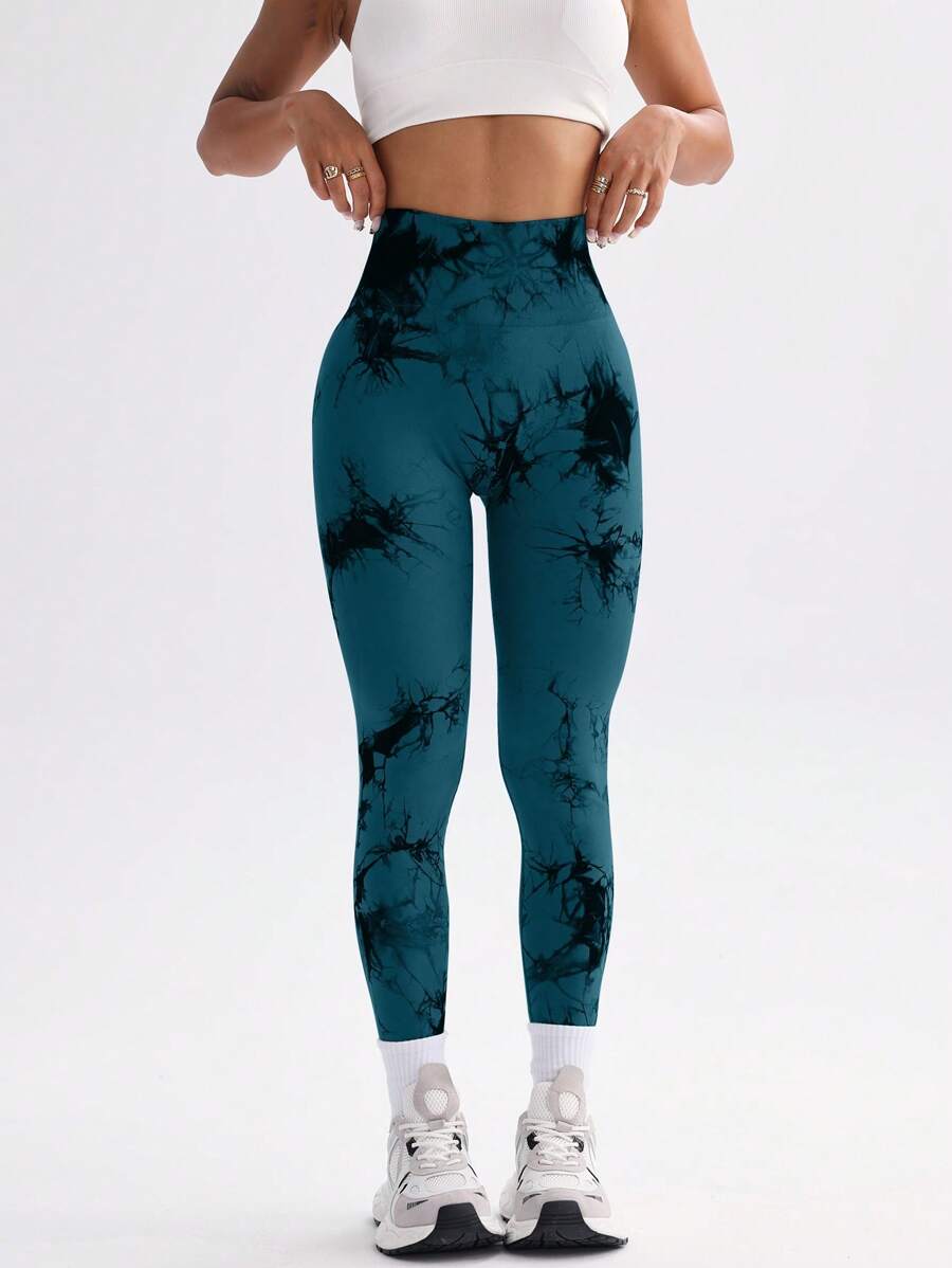 Tie-dye bešavne sportske helanke za žene, visoki struk sa kontrolom stomaka, visoko elastične