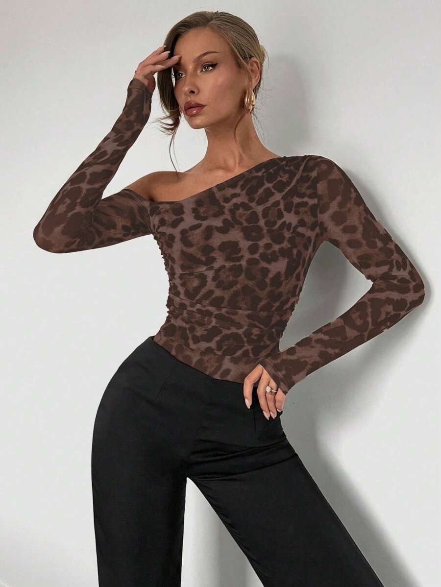 Ženski modni providni mrežasti body sa leopard printom