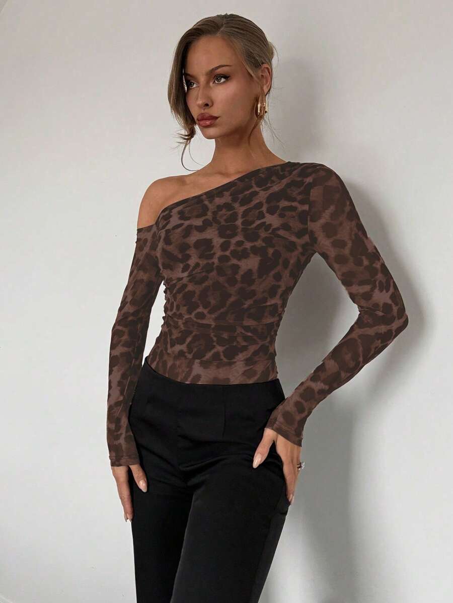 Ženski modni providni mrežasti body sa leopard printom