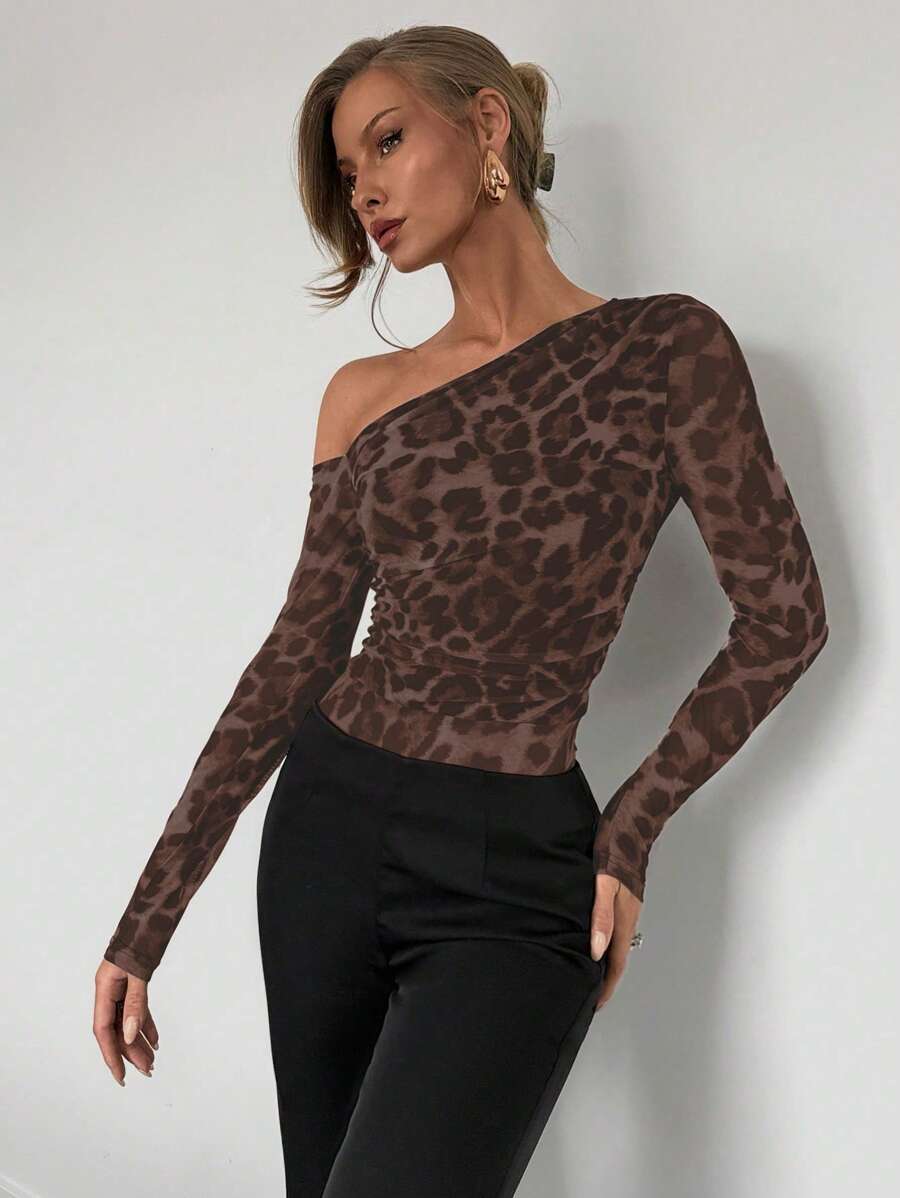 Ženski modni providni mrežasti body sa leopard printom