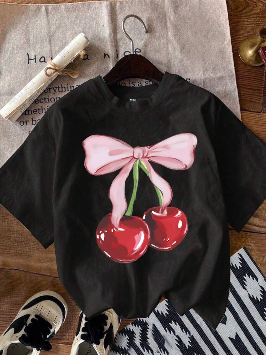 3kom/Set Ženske Casual Minimalističke Majice sa Printom Trešnje