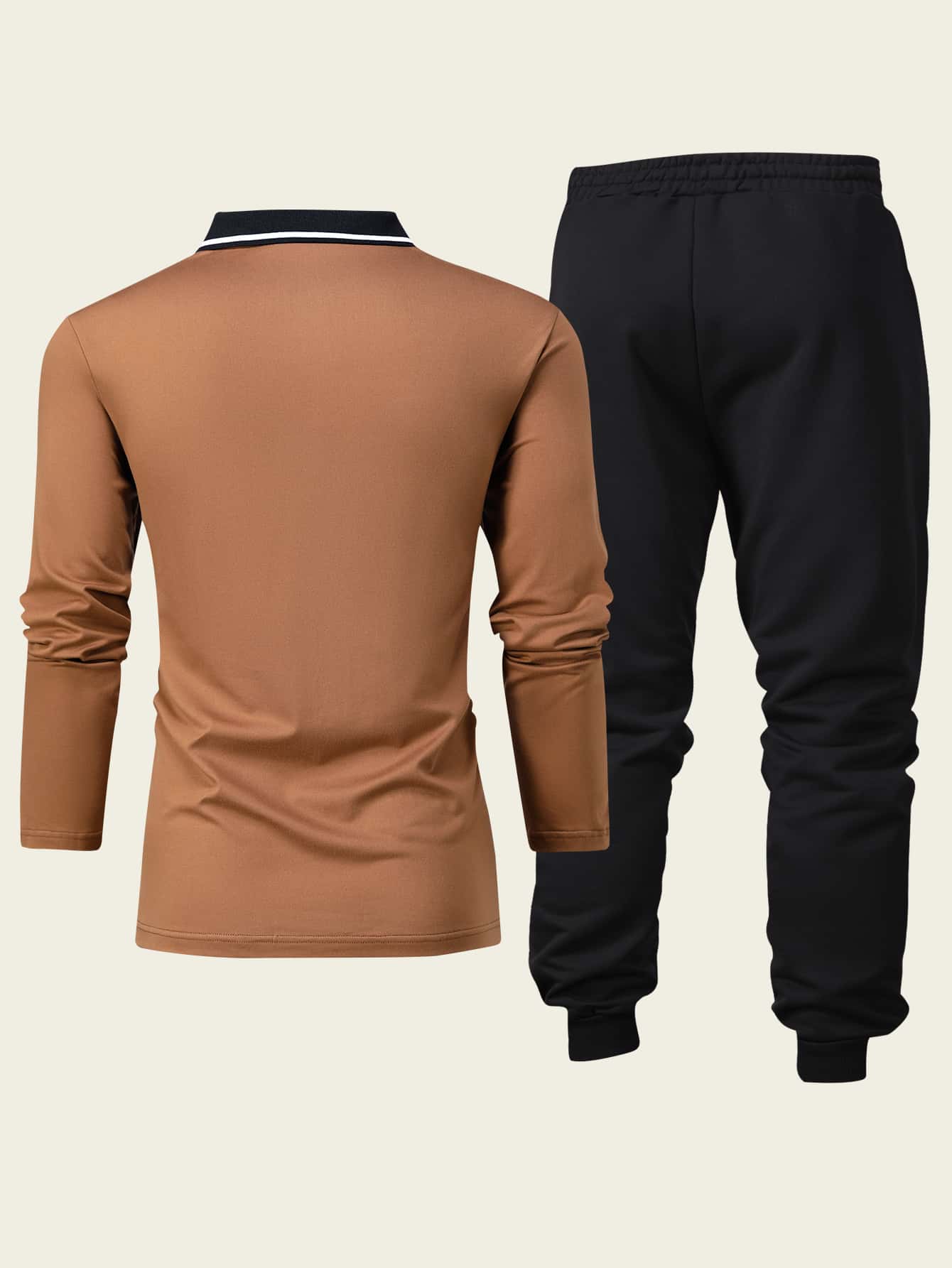 Muški set od 2 komada: polo majica dugih rukava sa printom konja, uparena sa crnim sportskim pantalonama